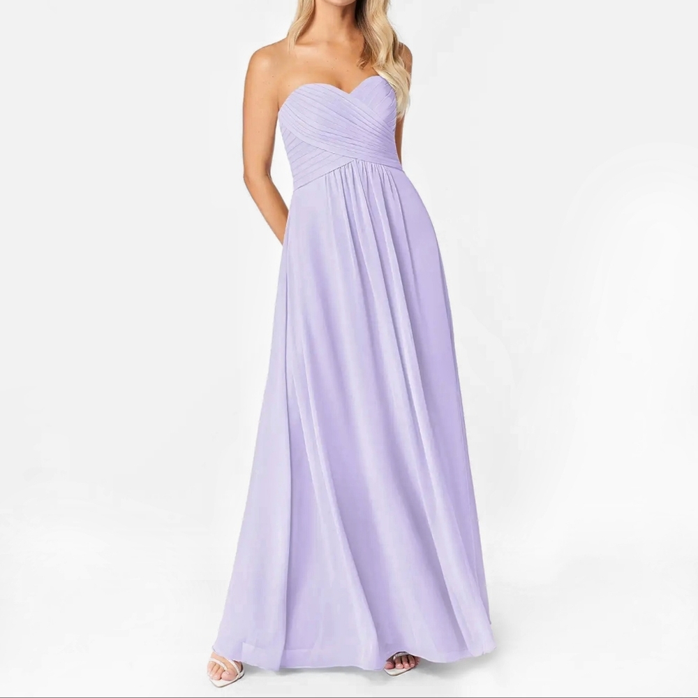AZAZIE Lilac Yazmin Strapless Chiffon Full Length Bridesmaid Formal Dress (A14)